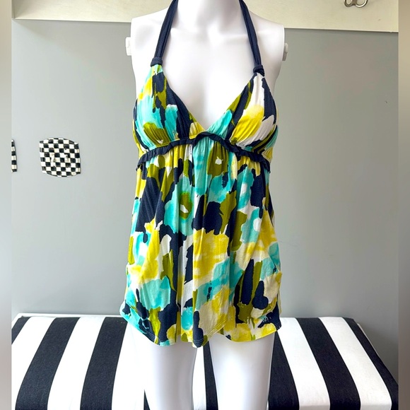 Abercrombie & Fitch MultiColor Floral Flowy Halter Tank Top Ruffle Ruched Bust-S - Picture 7 of 10